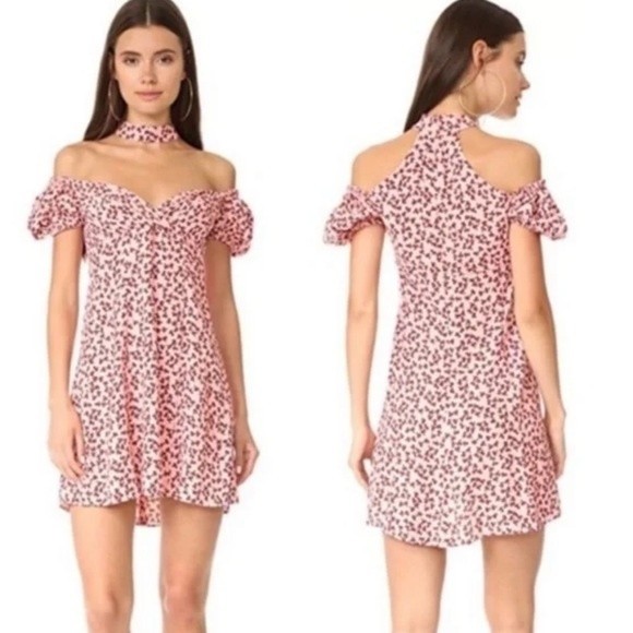 ALEXIS Loele Off The Shoulder Draped Choker Pink Floral‎ Mini Dress Size Small - Picture 1 of 10